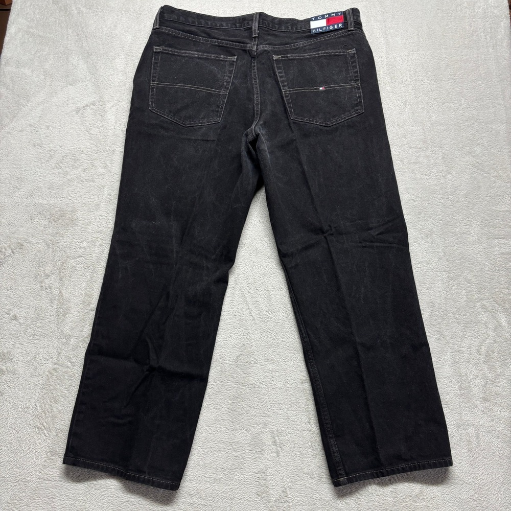 Y2K Skater Tommy Hilfiger‎ Mens Black Denim Straight Leg Baggy Jeans 40x30